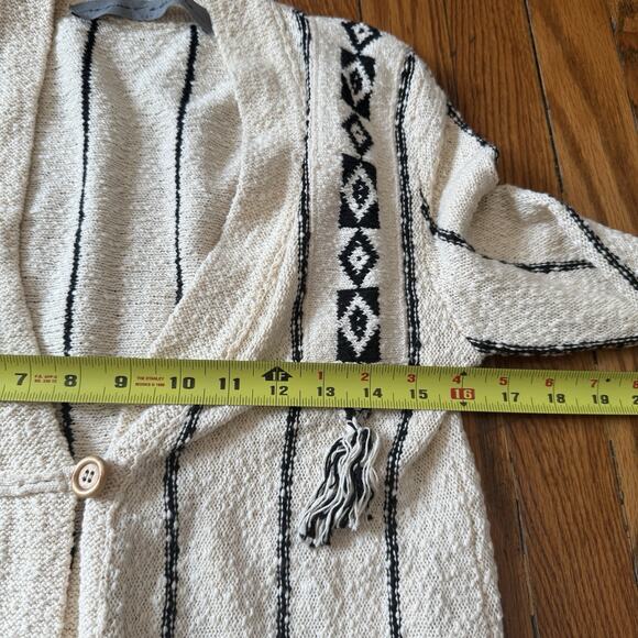 Raquel Allegra Ivory Cardigan Small Aztec Boho Knit with Fringe Detail - Picture 7 of 12